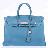 Hermes Birkin 35 Blue Jean Clemence Palladium Hardware