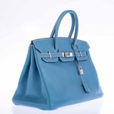 Hermes Birkin 35 Blue Jean Clemence Palladium Hardware
