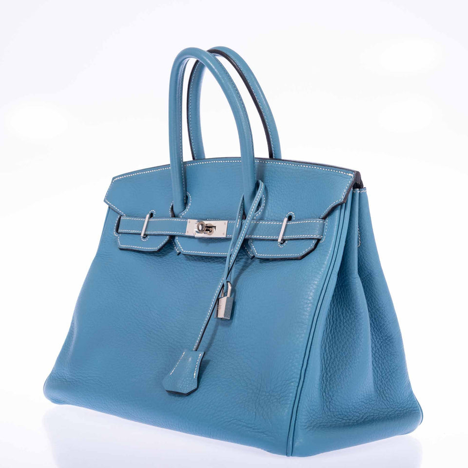 Hermes Birkin 35 Blue Jean Clemence Palladium Hardware