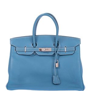 Hermes Birkin 35 Blue Jean Clemence Palladium Hardware