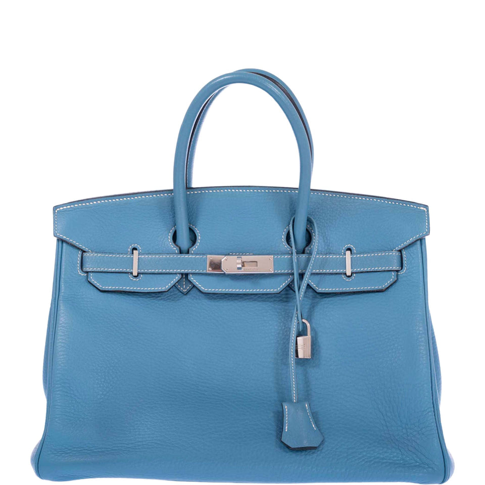Hermes Birkin 35 Blue Jean Clemence Palladium Hardware