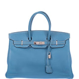 Hermes Birkin 35 Blue Jean Clemence Palladium Hardware