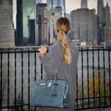 Hermes Birkin 35 Blue Jean Porosus Crocodile Palladium Hardware