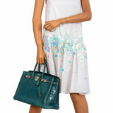 Hermes Birkin 35 Blue Jean Porosus Crocodile Palladium Hardware