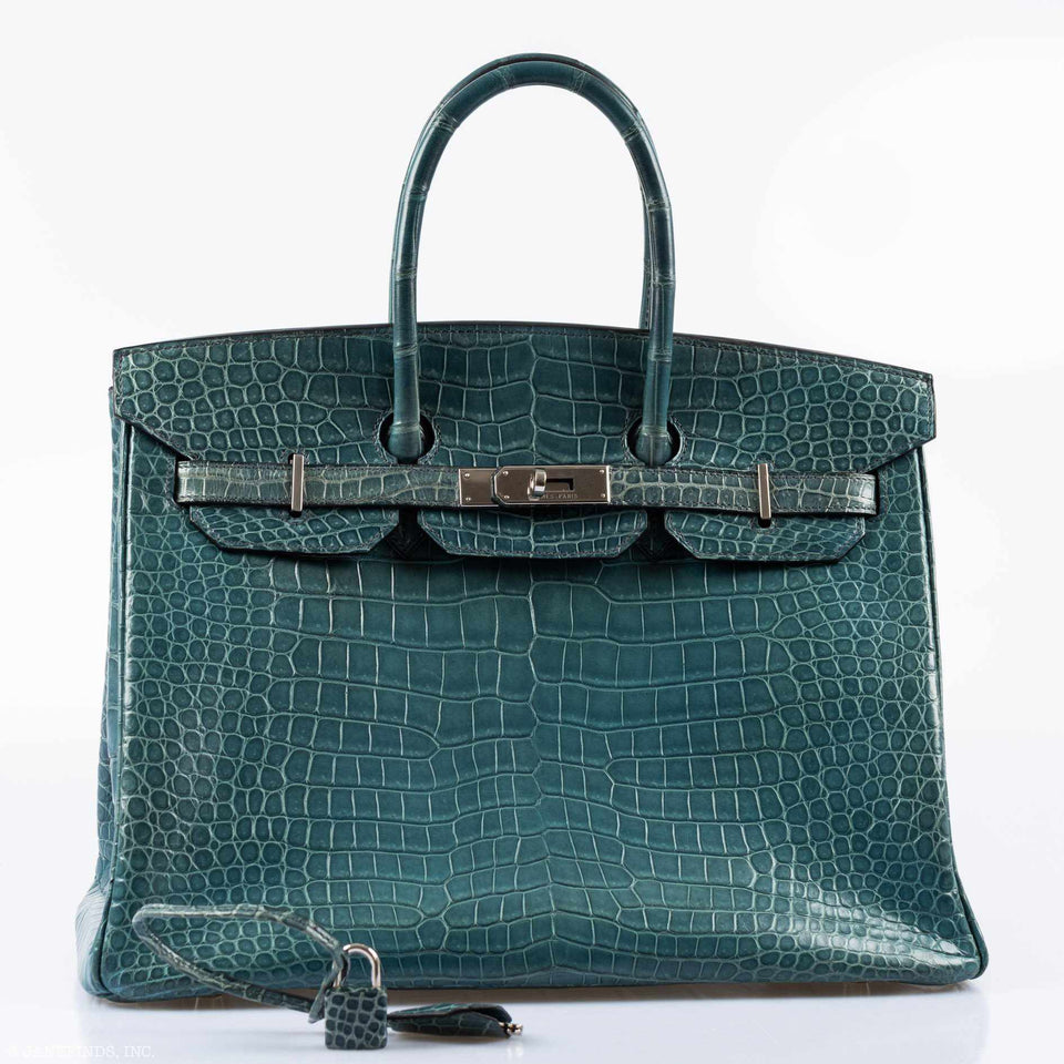 Hermes Birkin 35 Blue Jean Porosus Crocodile Palladium Hardware