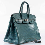 Hermes Birkin 35 Blue Jean Porosus Crocodile Palladium Hardware