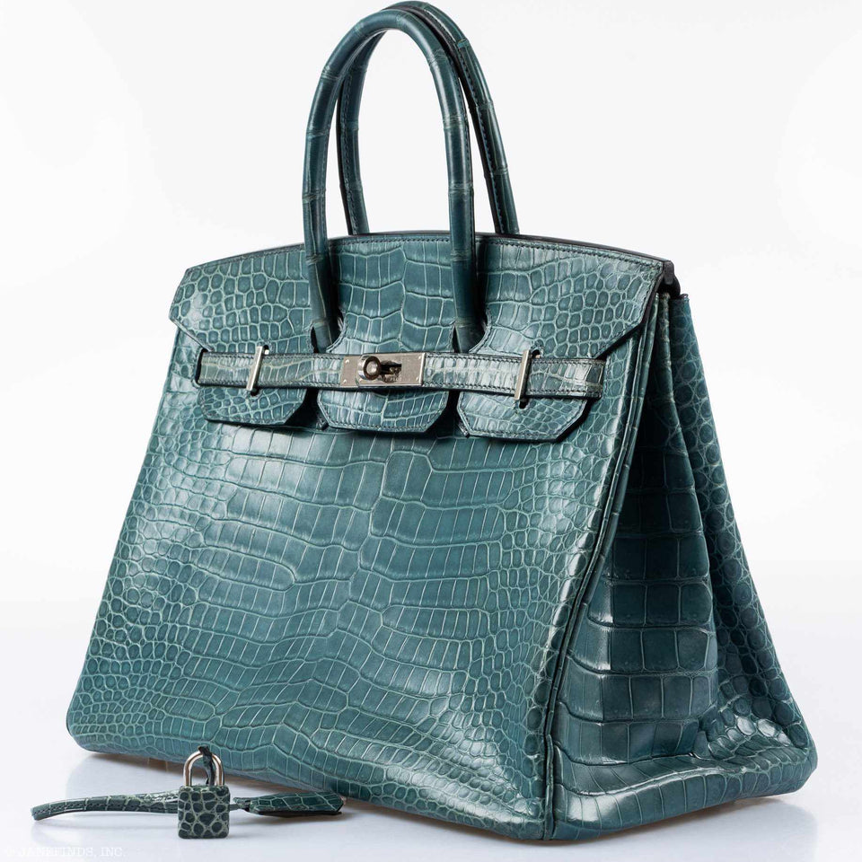 Hermes Birkin 35 Blue Jean Porosus Crocodile Palladium Hardware