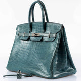 Hermes Birkin 35 Blue Jean Porosus Crocodile Palladium Hardware