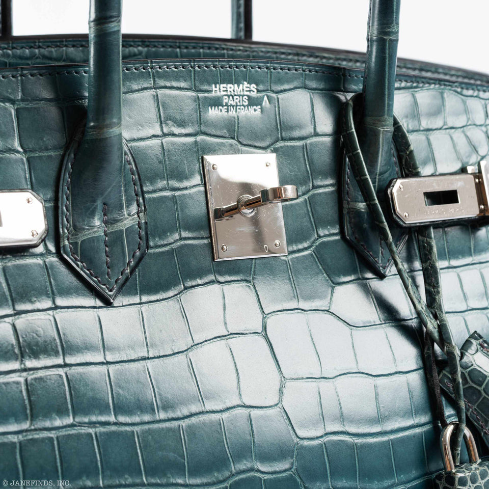 Hermes Birkin 35 Blue Jean Porosus Crocodile Palladium Hardware