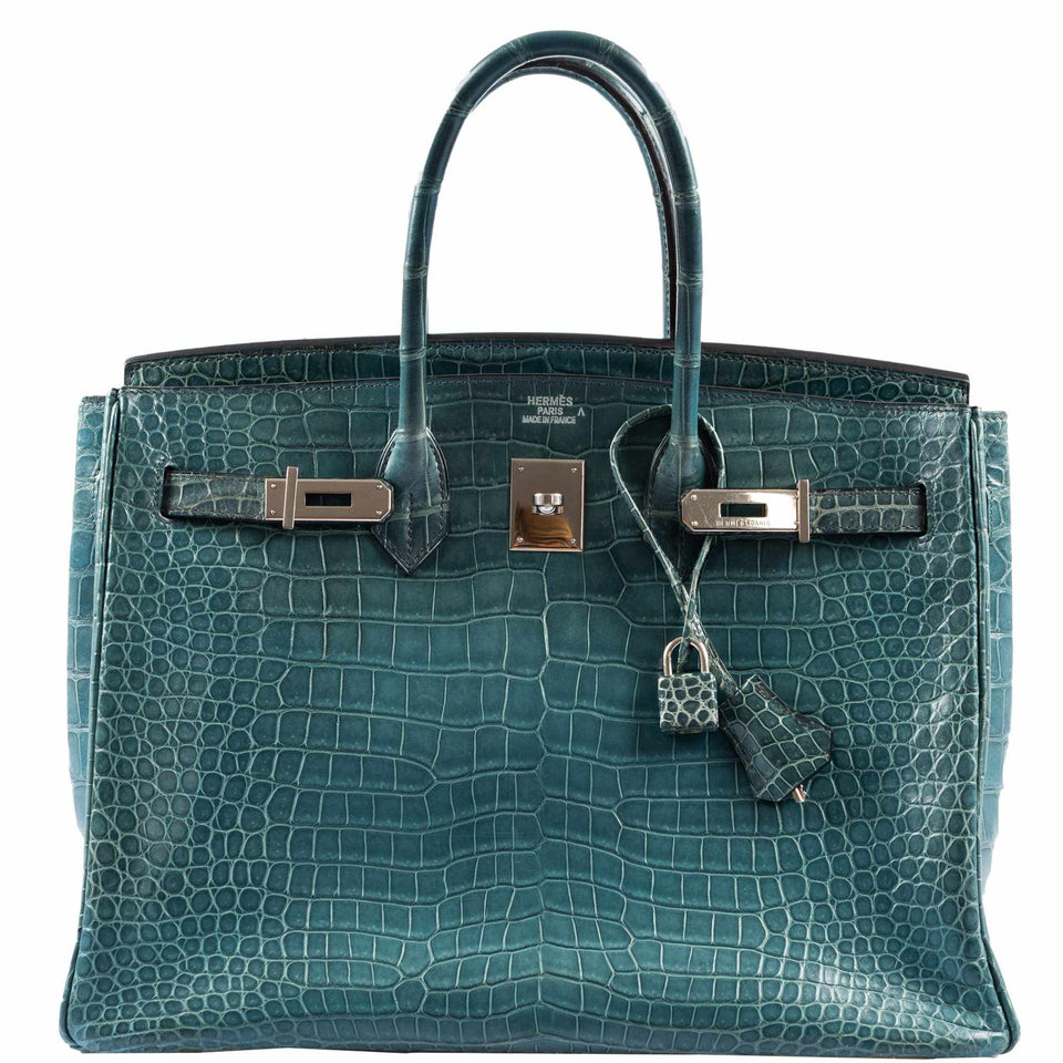 Hermes Birkin 35 Blue Jean Porosus Crocodile Palladium Hardware