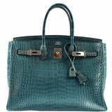 Hermes Birkin 35 Blue Jean Porosus Crocodile Palladium Hardware