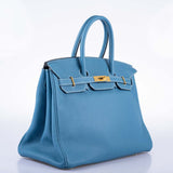Hermes Birkin 35 Blue Jean Togo Gold Hardware