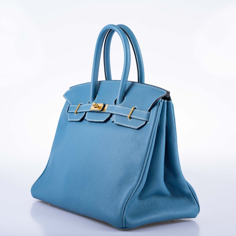 Hermes Birkin 35 Blue Jean Togo Gold Hardware