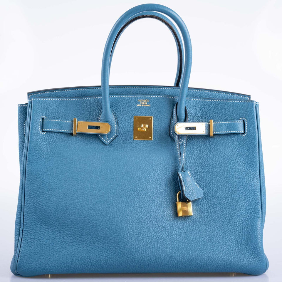 Hermes Birkin 35 Blue Jean Togo Gold Hardware