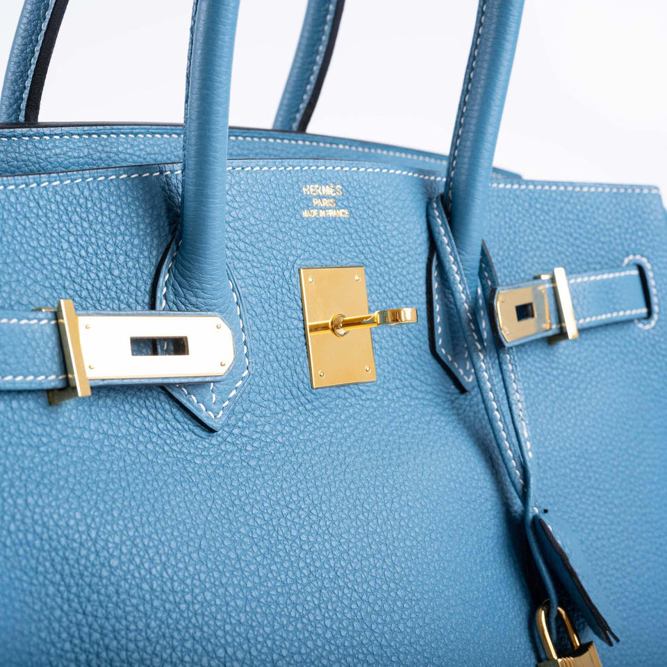 Hermes Birkin 35 Blue Jean Togo Gold Hardware