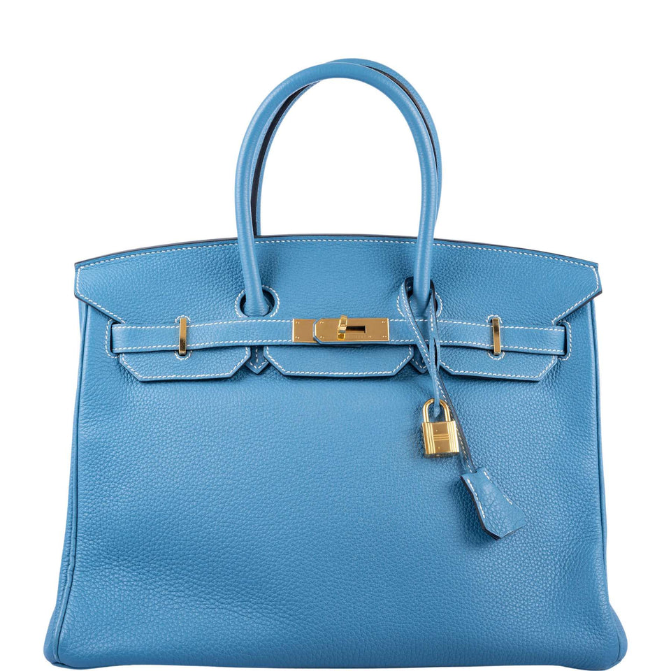 Hermes Birkin 35 Blue Jean Togo Gold Hardware