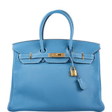 Hermes Birkin 35 Blue Jean Togo Gold Hardware