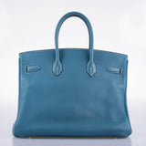 Hermes Birkin 35 Blue Jean Togo with Palladium Hardware - 2008, K Square