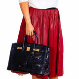 Hermes Birkin 35 Blue Marine Shiny Porosus Crocodile Gold Hardware