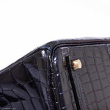 Hermes Birkin 35 Blue Marine Shiny Porosus Crocodile Gold Hardware