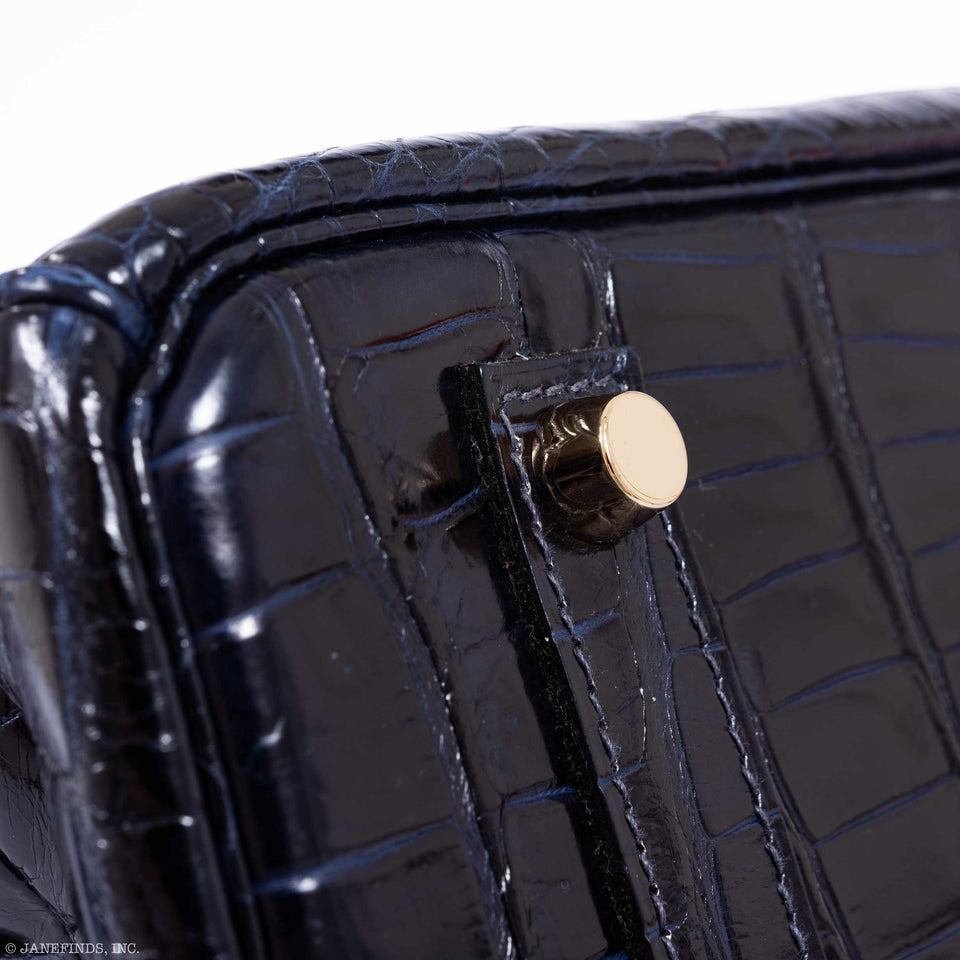 Hermes Birkin 35 Blue Marine Shiny Porosus Crocodile Gold Hardware