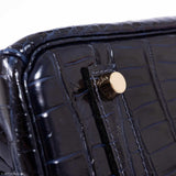 Hermes Birkin 35 Blue Marine Shiny Porosus Crocodile Gold Hardware
