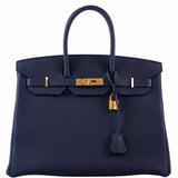 Hermes Birkin 35 Blue Nuit Togo Gold Hardware - 2019, D