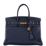 Hermes Birkin 35 Blue Nuit Togo with Gold Hardware