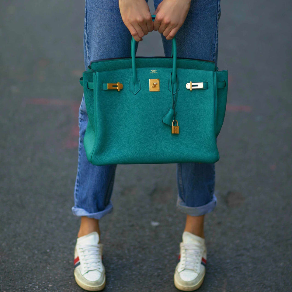 Hermes Birkin 35 Blue Paon Clemence Gold Hardware
