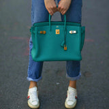Hermes Birkin 35 Blue Paon Clemence Gold Hardware
