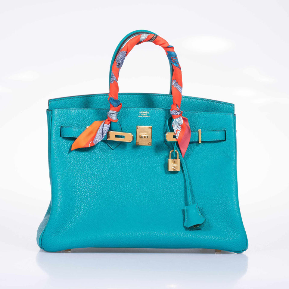 Hermes Birkin 35 Blue Paon Clemence Gold Hardware