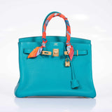 Hermes Birkin 35 Blue Paon Clemence Gold Hardware