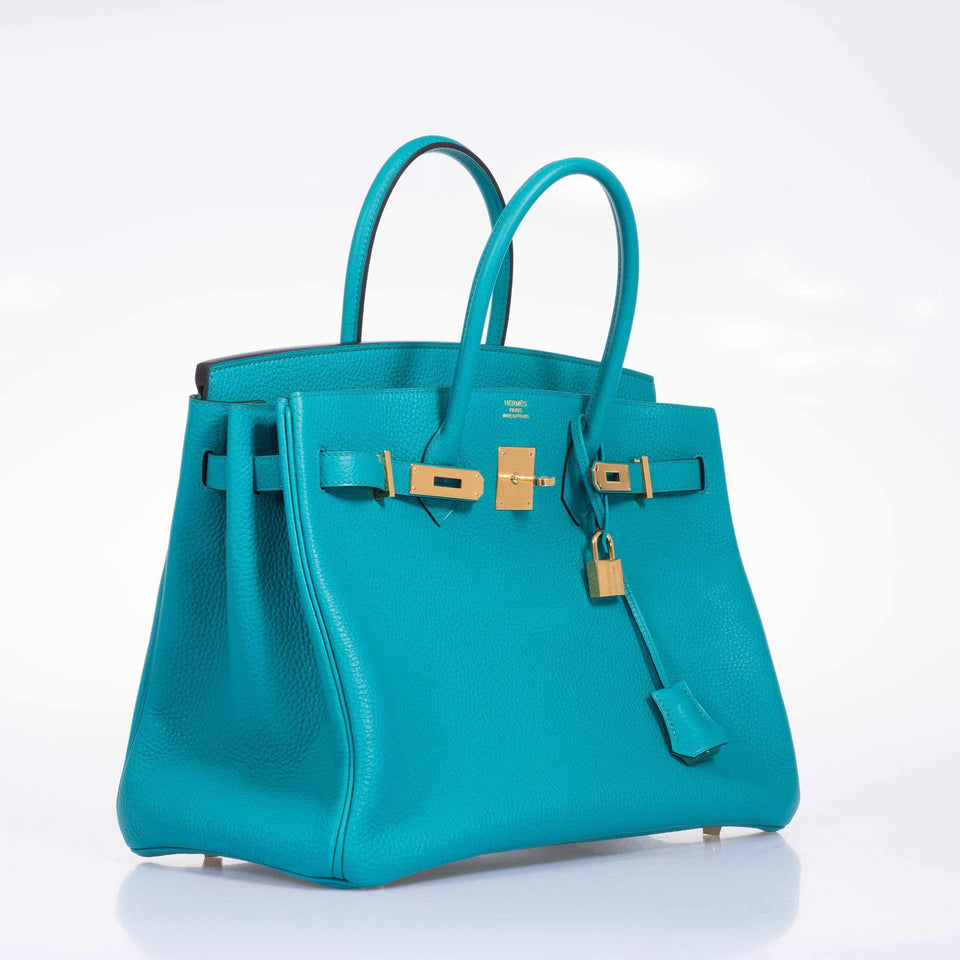 Hermes Birkin 35 Blue Paon Clemence Gold Hardware
