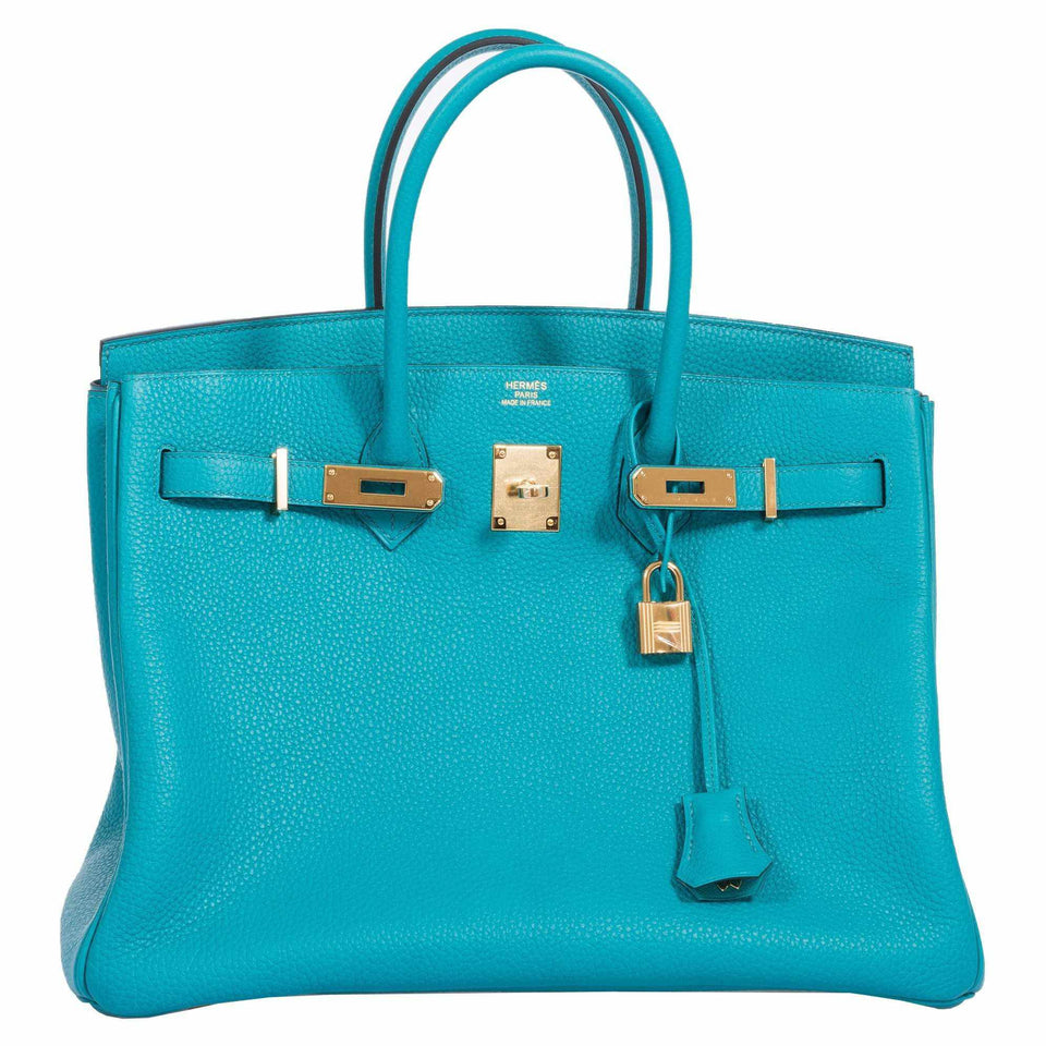 Hermes Birkin 35 Blue Paon Clemence Gold Hardware