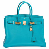 Hermes Birkin 35 Blue Paon Clemence Gold Hardware