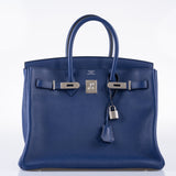 Hermes Birkin 35 Blue Saphire Taurillon Novillo leather Palladium Hardware