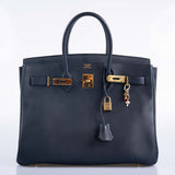 Hermes Birkin 35 Blue Sapphire Ardennes leather Gold Hardware