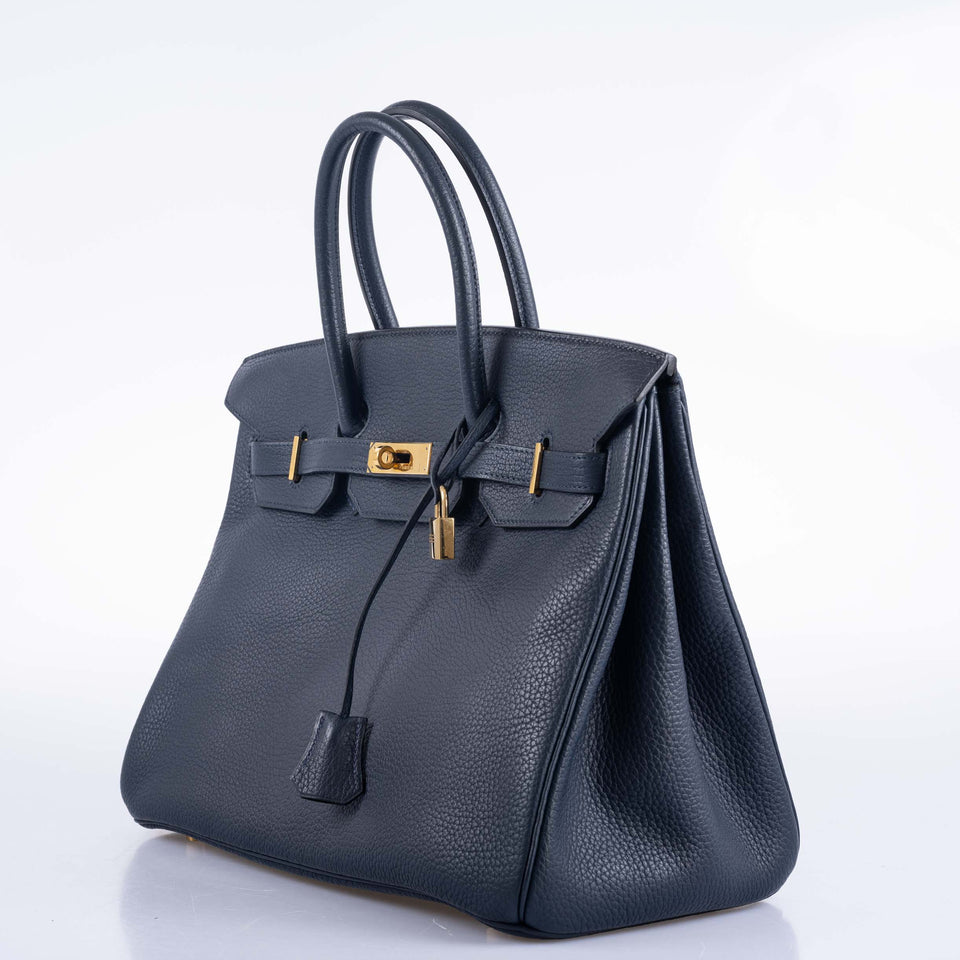 Hermes Birkin 35 Blue Sapphire Ardennes leather Gold Hardware