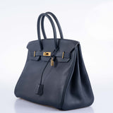 Hermes Birkin 35 Blue Sapphire Ardennes leather Gold Hardware