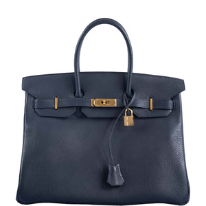 Hermes Birkin 35 Blue Sapphire Ardennes leather Gold Hardware