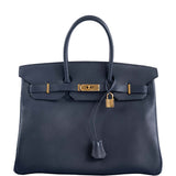 Hermes Birkin 35 Blue Sapphire Ardennes leather Gold Hardware