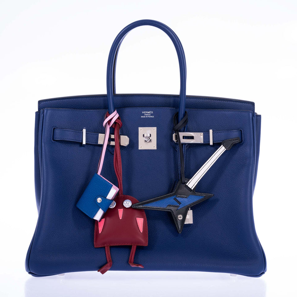 Hermes Birkin 35 Blue Sapphire Novillo with 'Sea, Surf and Fun' Interior Palladium Hardware