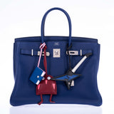 Hermes Birkin 35 Blue Sapphire Novillo with 'Sea, Surf and Fun' Interior Palladium Hardware