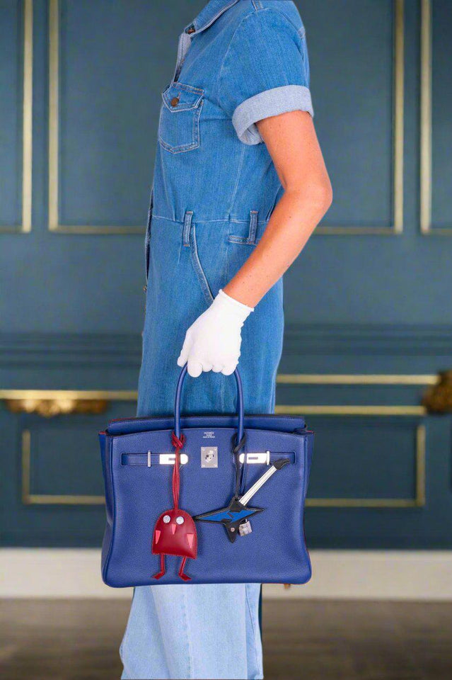 Hermes Birkin 35 Blue Sapphire Novillo with 'Sea, Surf and Fun' Interior Palladium Hardware