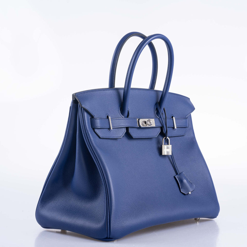 Hermes Birkin 35 Blue Sapphire Novillo with 'Sea, Surf and Fun' Interior Palladium Hardware