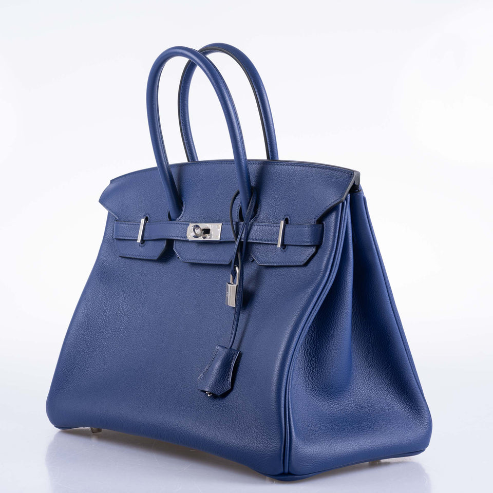 Hermes Birkin 35 Blue Sapphire Novillo with 'Sea, Surf and Fun' Interior Palladium Hardware