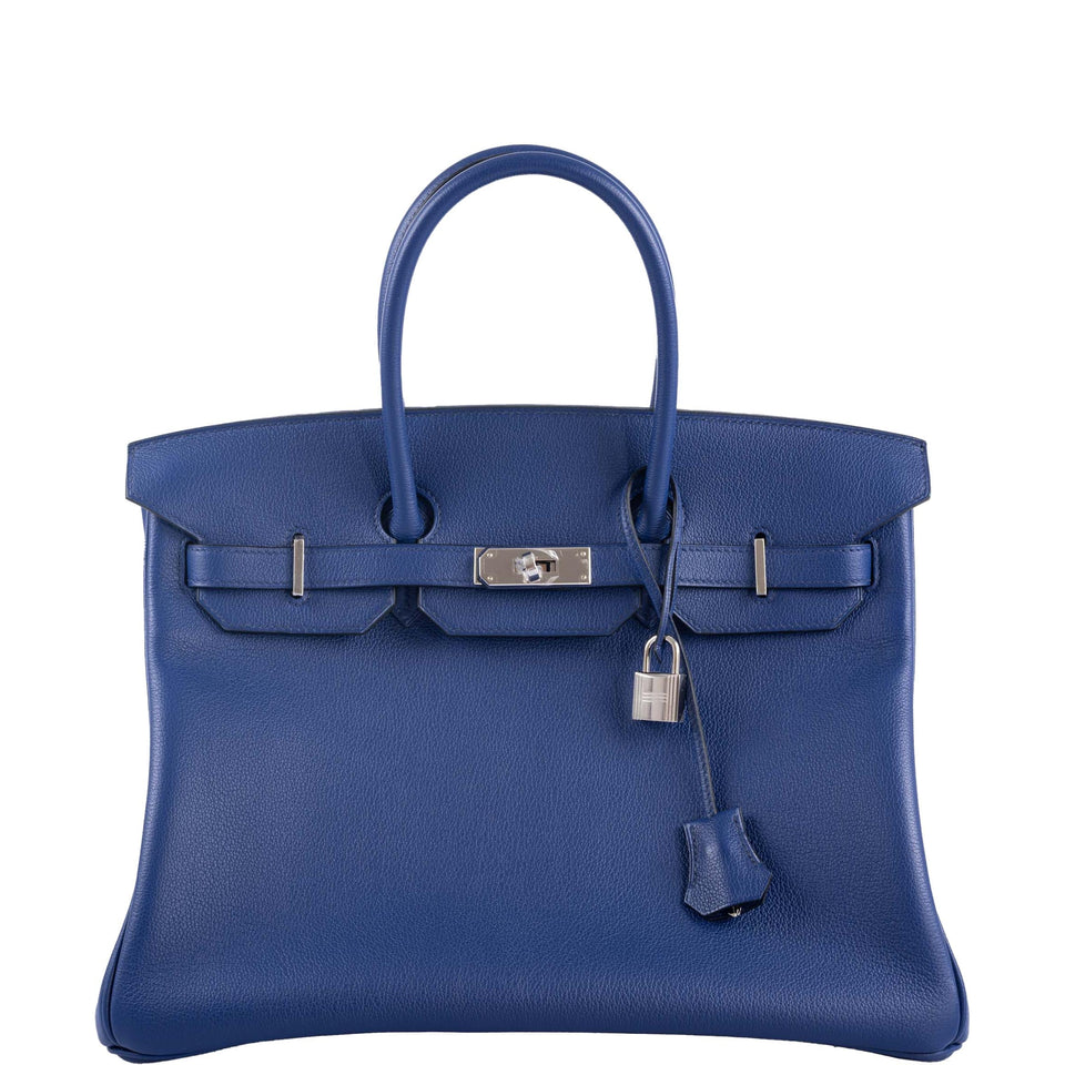 Hermes Birkin 35 Blue Sapphire Novillo with 'Sea, Surf and Fun' Interior Palladium Hardware