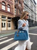 Hermes Birkin 35 Blue Thalassa Grizzly Suede, Swift Permabrass Hardware