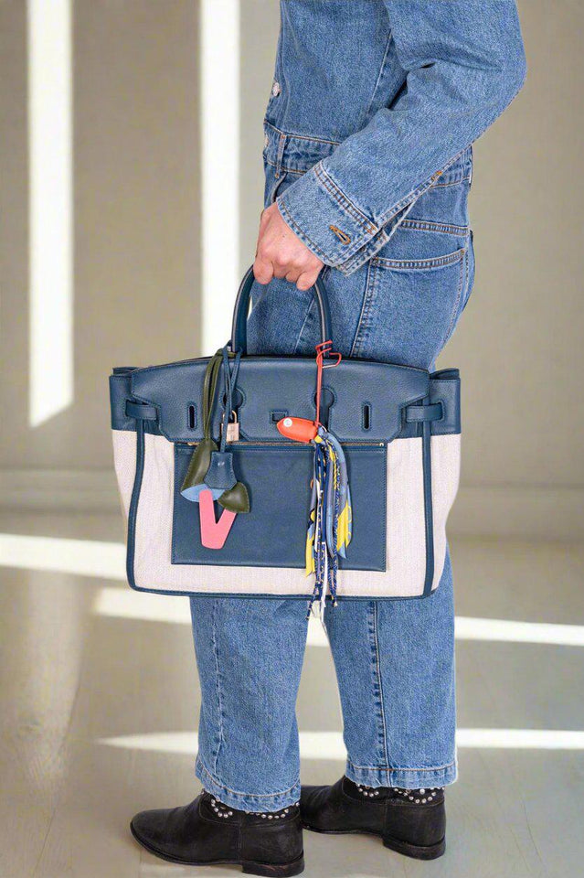 Hermes Birkin 35 Blue Thalassa Grizzly Suede, Swift Permabrass Hardware