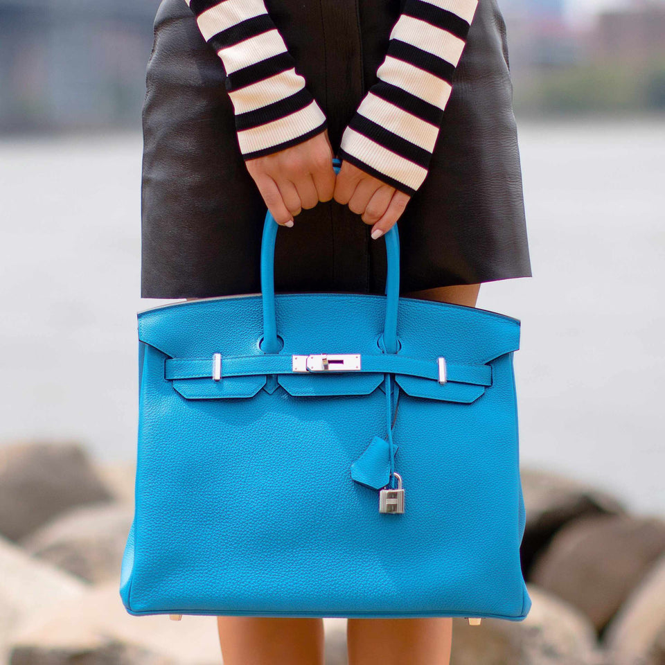 Hermes Birkin 35 Blue Zanzibar Togo Palladium Hardware